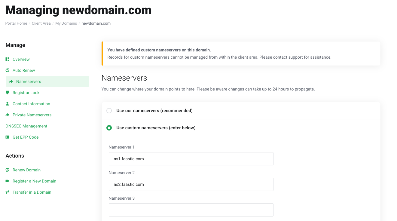 Custom nameserver settings